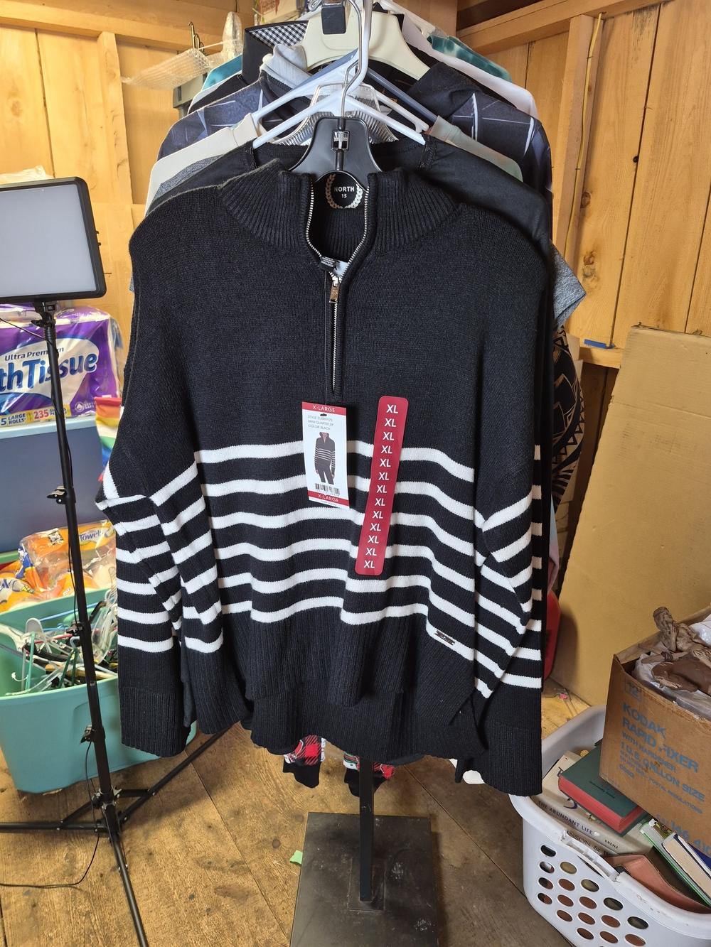 Dkny Black Zip-Neck Sweater with White Stripes Bin 67
